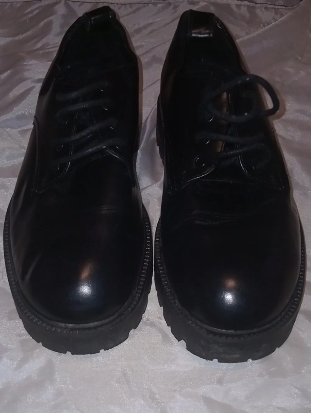 Zara Classic Derby Shoes in black, featuring a lugged rubber sole and lace-up